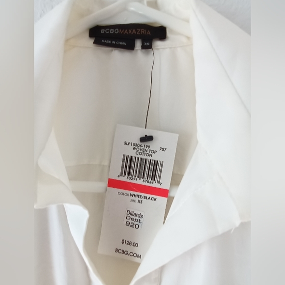BCBG MAXAZRIA White Blouse With Black Ribbon Tie Back - Picture 4 of 7